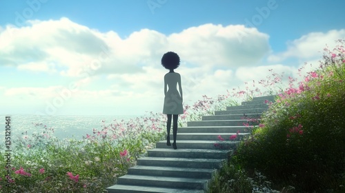 Surreal Illustration, Animated Woman, Staircase and Door