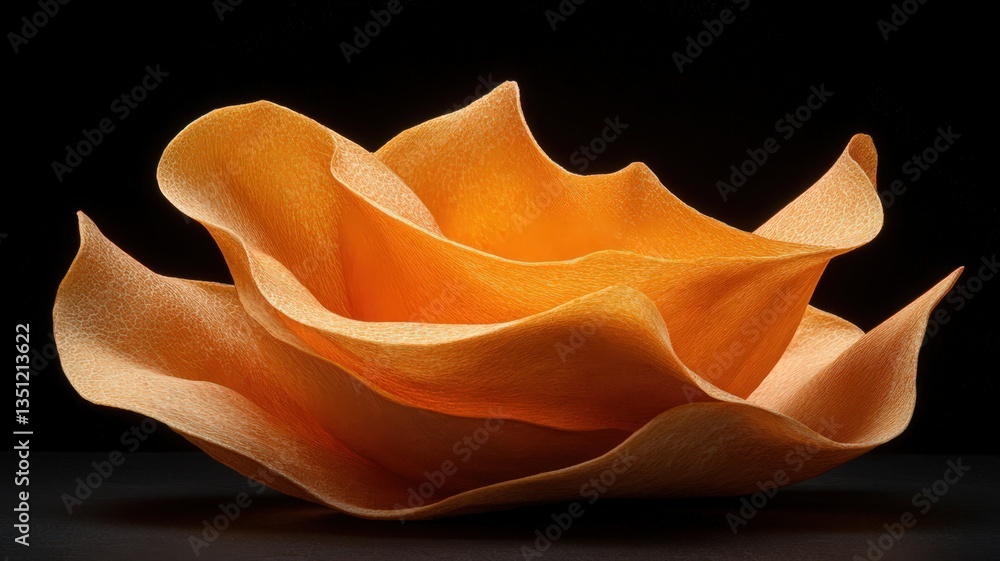 Fototapeta premium Abstract Orange Textured Sculpture on Black Background