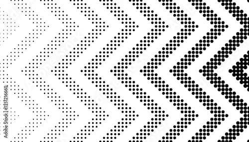 Black and white seamless transition pattern with sharp arrows shape. Halftone effect for sporty background and jersey design. Fully editable vector element. 