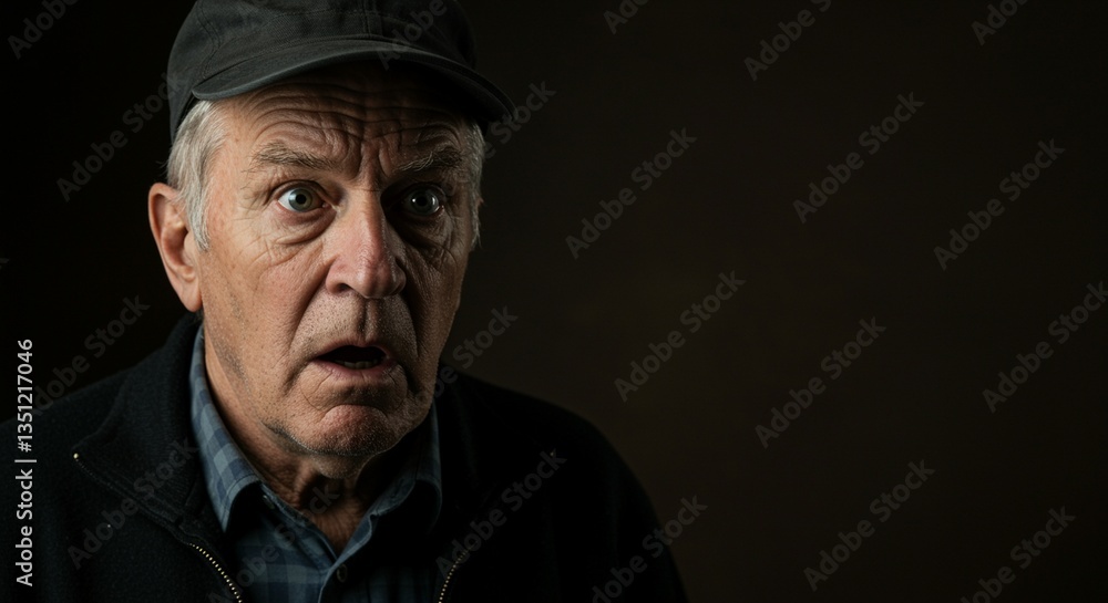 Astonished Elderly Man: A Dramatic, Chiaroscuro Portrait Astonished Elderly Man: A Dramatic, Chiaroscuro Portrait