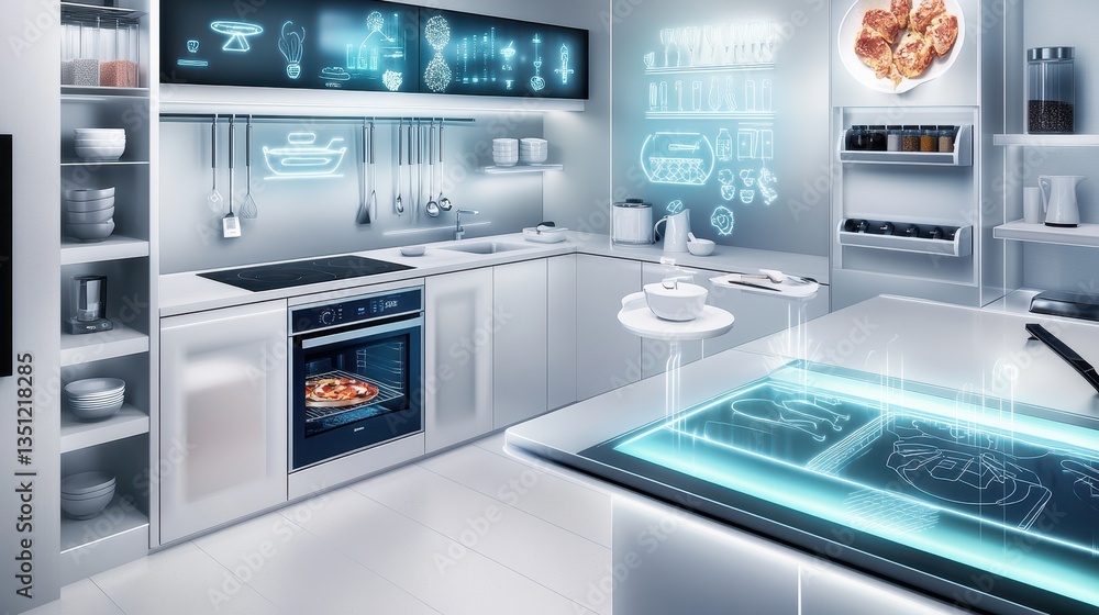 Futuristic Smart Kitchen with Holographic Interface Futuristic Smart Kitchen with Holographic Interface