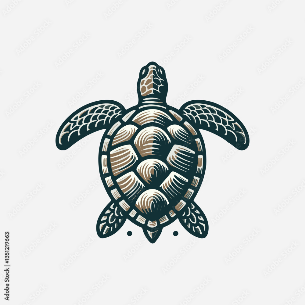 Fototapeta premium turtle mascot character logo design. Sea Turtle vector logo. Artistic and decorative line art turtle illustration