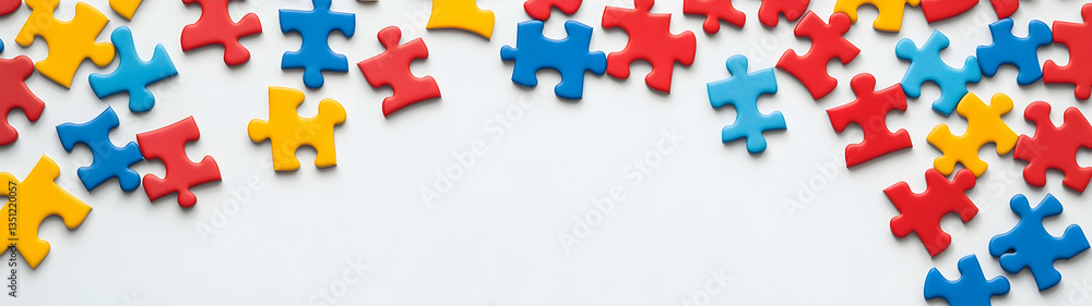 Fototapeta premium Photo of autism puzzle pieces on a white background.