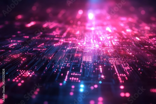 Wallpaper Mural Vibrant digital landscape with bright neon lights and abstract patterns in deep blue and pink hues Torontodigital.ca