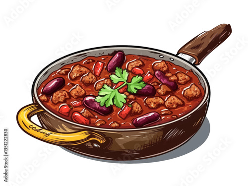 Stewed Kidney Bean with Beef Cubes Garnished with Parsley in a Cooking Pot with Handle