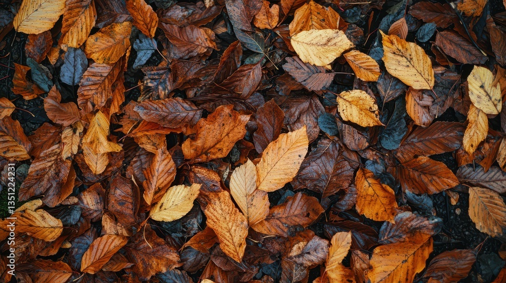 Close-Up of Crispy Autumn Leaves Scattered on Ground Close-Up of Crispy Autumn Leaves Scattered on Ground