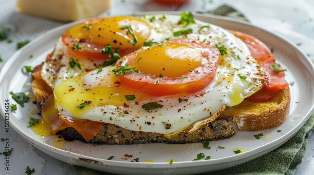 Fried Egg Toast with Tomato and Seasoning Fried Egg Toast with Tomato and Seasoning