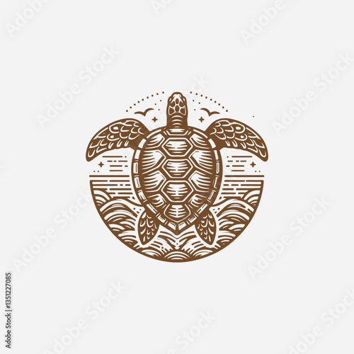 turtle mascot character logo design. Sea Turtle vector logo. Artistic and decorative line art turtle illustration