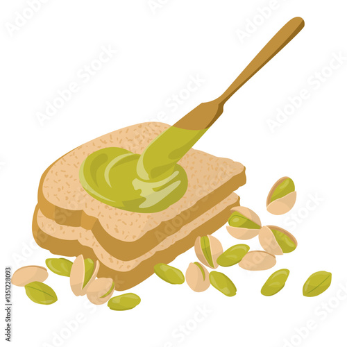 spreading pistachio butter over a slice of bread