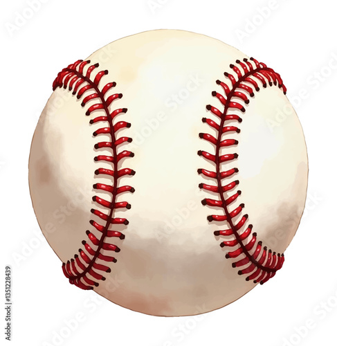 Watercolor Illustration of Baseball with Red Seams Floating on Black Background
