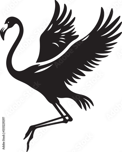 Black Silhouette Flamingo Vector Art
