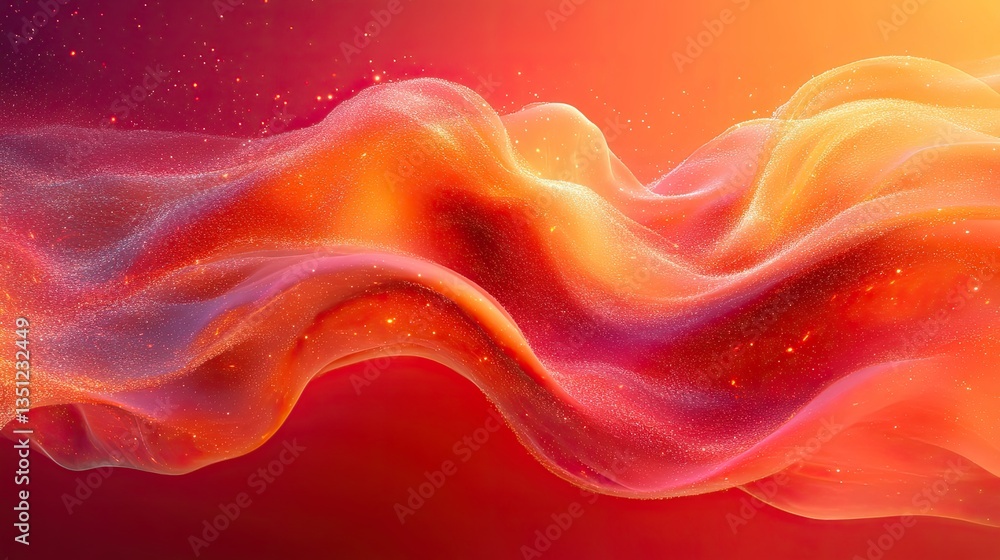 Obraz premium Abstract orange fabric wave, glowing particles background, design element