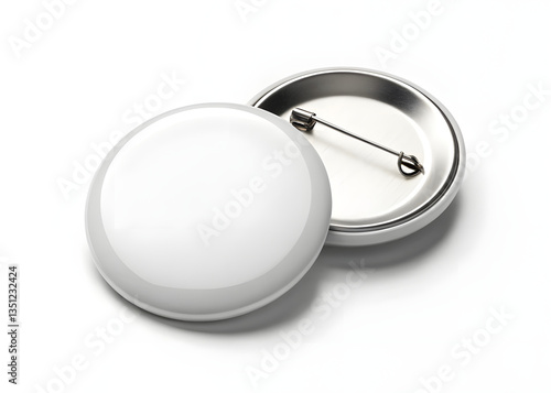 White pin button isolated on the white background, realistic button, 3d