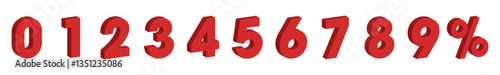 3D red numbers and percentage symbol