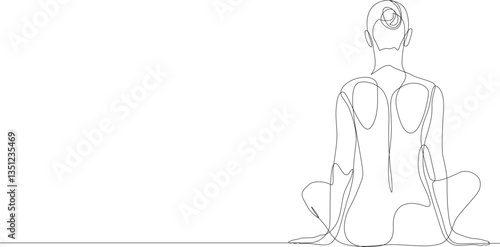 Naked woman sitting continuous one line drawing, rear view. Hand drawn minimalism style vector illustration, editable stroke.