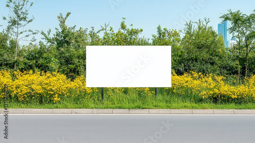 Airport outdoor billboard with blank advertising space, clear sky, perfect branding opportunity 