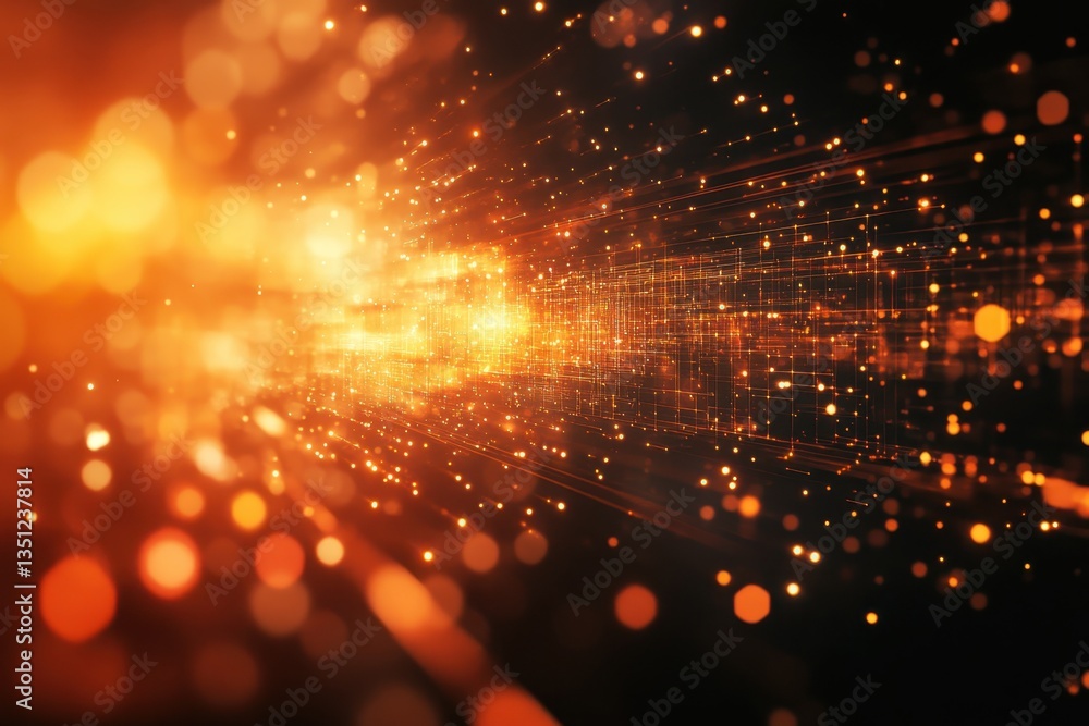 Obraz premium Dynamic glowing particles stream through a vibrant digital landscape at night