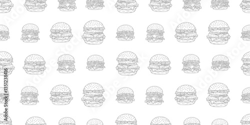 doodle burger pattern background. doodle fast food burger seamless pattern background. seamless pattern of burger in doodle style. Seamless Pattern of a Cheese Burger or Hamburger. hamburger pattern.