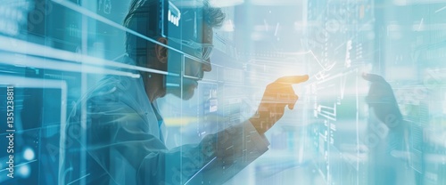 Scientist Interacting with Holographic Interface