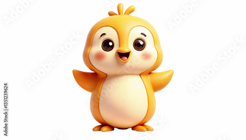 Happy Yellow Penguin Chick with Outstretched Wings Greeting Joyfully
