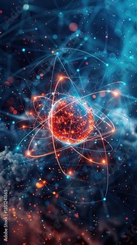 Atomic structure, glowing, cosmic, digital art, background