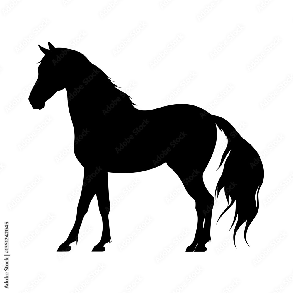 Fototapeta premium Elegant black horse silhouette running, isolated on a clean white background, perfect for graphic design and print.
