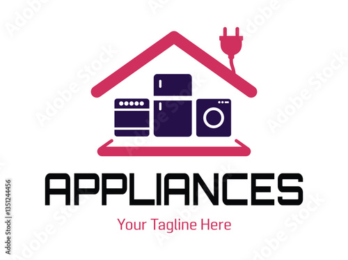 Modern minimalist home appliance store logo. Refrigerator stove and washing machine icon.
