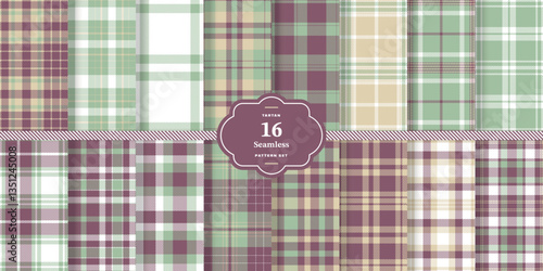 Soft Vanilla and Cream Bisque Seamless Tartan Fabric Design Set of 16
