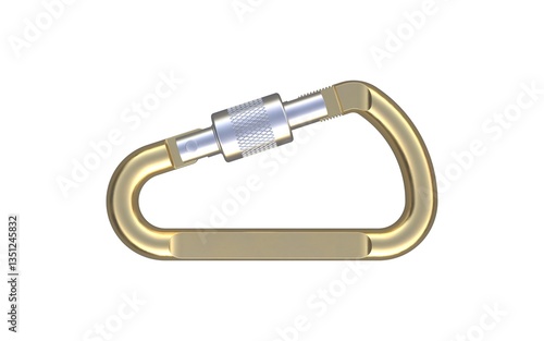 Golden carabiner on a white background. 