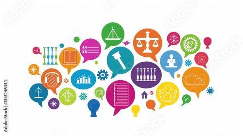 Colorful Speech Bubbles with Various Icons