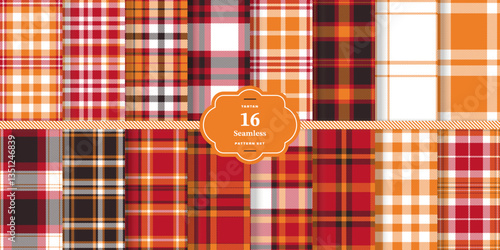 Plaid pattern seamless. Mellow Amber & Cream Bisque Tartan Fabric Design. Set of 16
