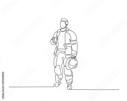 Wallpaper Mural Firefighter one line drawing illustration. Firefighter with uniform monoline design. Torontodigital.ca