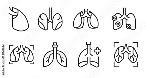  lung disease icons, such as copd, cough, bronchitis, spirometry and more. Editable stroke.