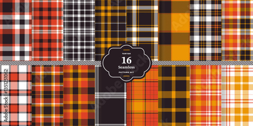 Cream Bisque and Dusty Rose Seamless Tartan Fabric Design Set of 16