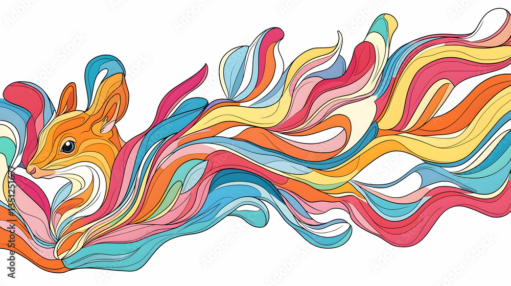 Obraz premium Colorful Squirrel Swirling in Abstract Waves; Design Element for Children's Book or Textile