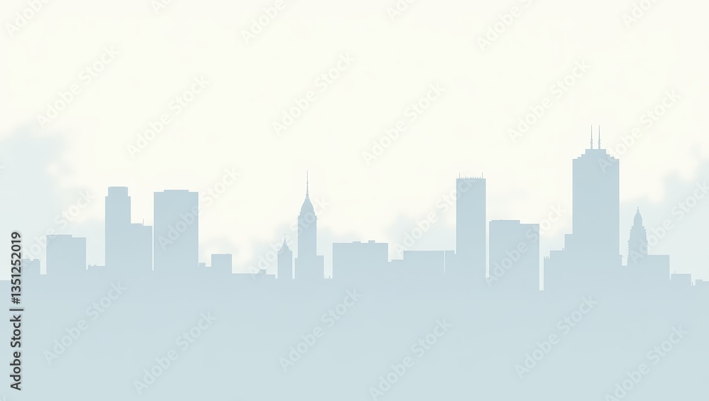 Fototapeta premium Serene Cityscape Skyline Silhouette at Dawn Misty Urban Panorama