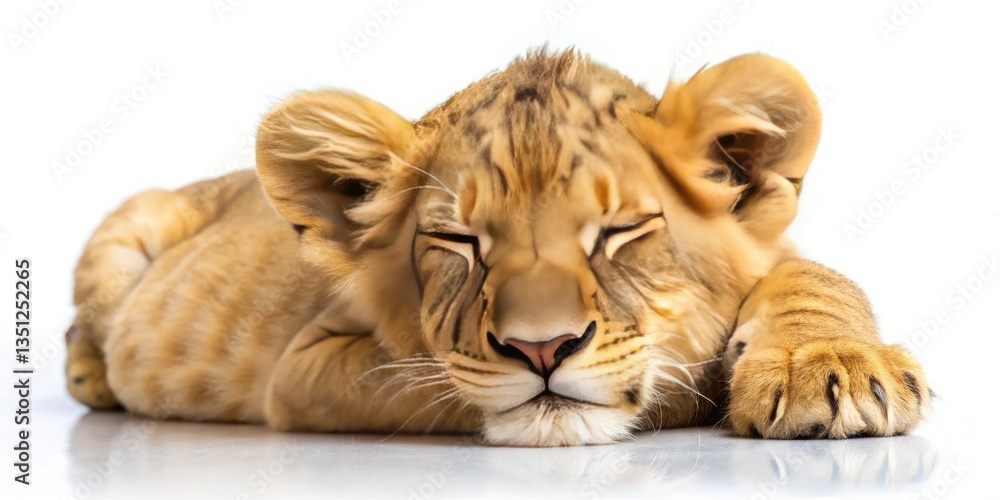 Obraz premium Adorable Lion Cub Sleeping Macro Photography: Close Up Wildlife Baby Animal Photo