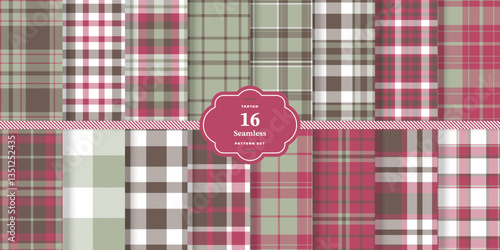 Charcoal Gray and Cream Bisque Seamless Tartan Fabric Design Set of 16