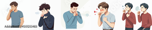 vector set of young people coughing