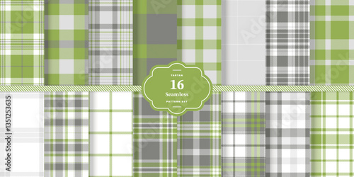 Cream Bisque Tartan patterns fabric texture. Modern Cool Graphite Seamless Tartan Set of 16