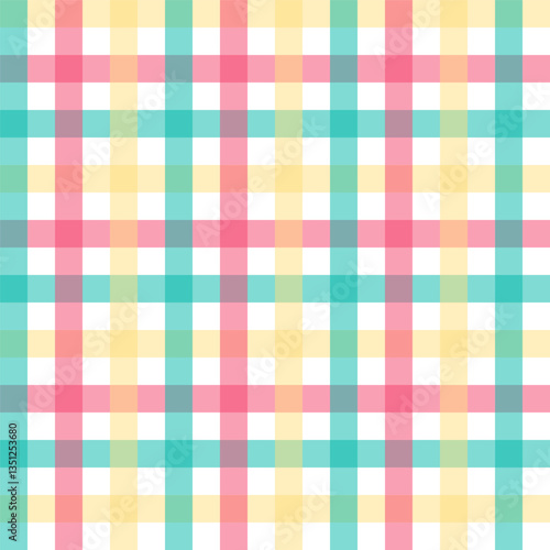 Multicolor gingham seamless pattern.Colorful checkered tartan plaid repeat pattern in green red yellow.Geometric vector background wallpaper.