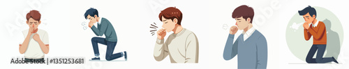 vector set of young people coughing