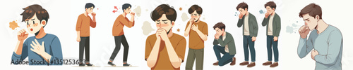 vector set of young people coughing