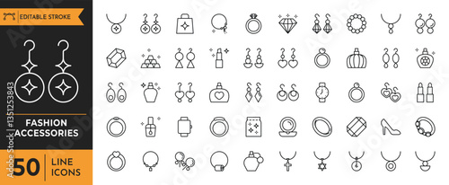fashion accessories icon set. Editable stroke. Vector illustration