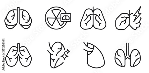 lung disease icons, such as copd, cough, bronchitis, spirometry and more. Editable stroke.