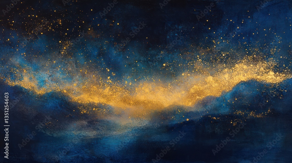 Abstract night sky, golden clouds, starry background. Possible use Digital art print, wallpaper Abstract night sky, golden clouds, starry background. Possible use Digital art print, wallpaper