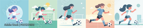 vector set of girls playing ball