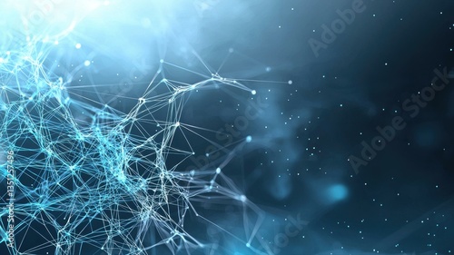 Abstract digital network with glowing elements on blue background, representing modern connectivity and data exchange.