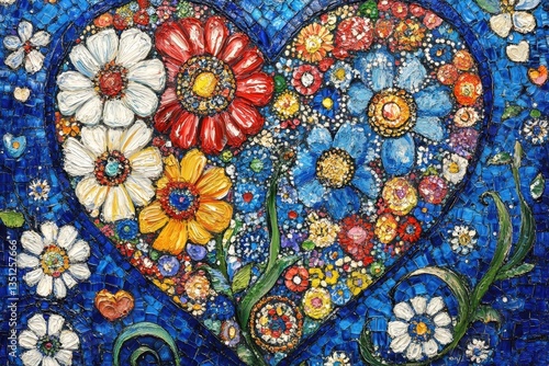 Wallpaper Mural Colorful mosaic artwork of a floral heart with varying flower types Torontodigital.ca