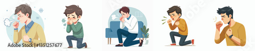 vector set of young people coughing
